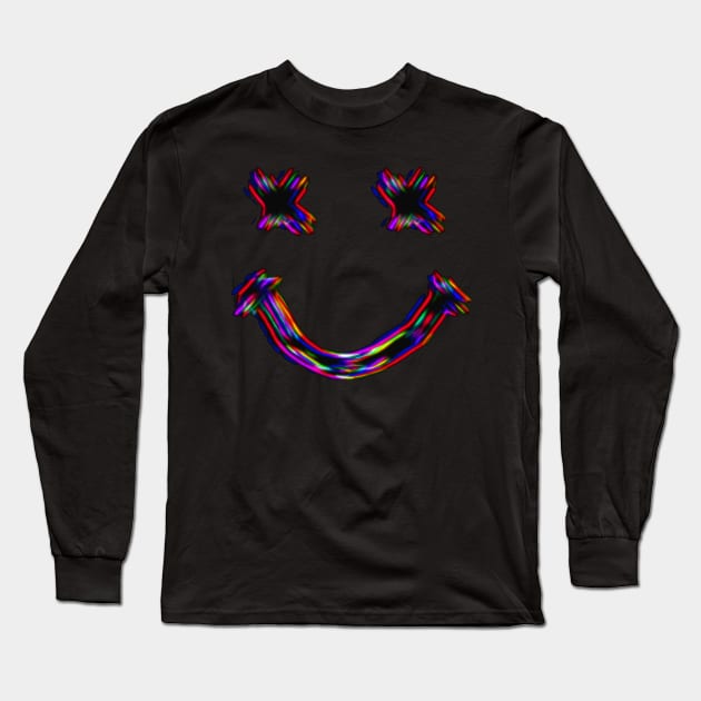 Smile Face Neon Glow Long Sleeve T-Shirt by Mr.FansArt